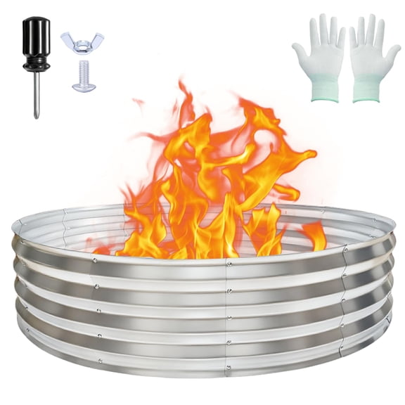4FT Round Galvanized Steel Fire Pit Ring Yard Patio Camping Use