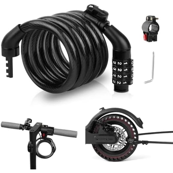 4FT Scooter Lock Anti-Theft, Bike Locks Cable Combination 4 Digit/12 Steel Cables Resettable Compatible for Xiaomi M365/Max/GXL/Ninebot/Segway Scooter/Moto/Bicycle Lock with Lock Holders