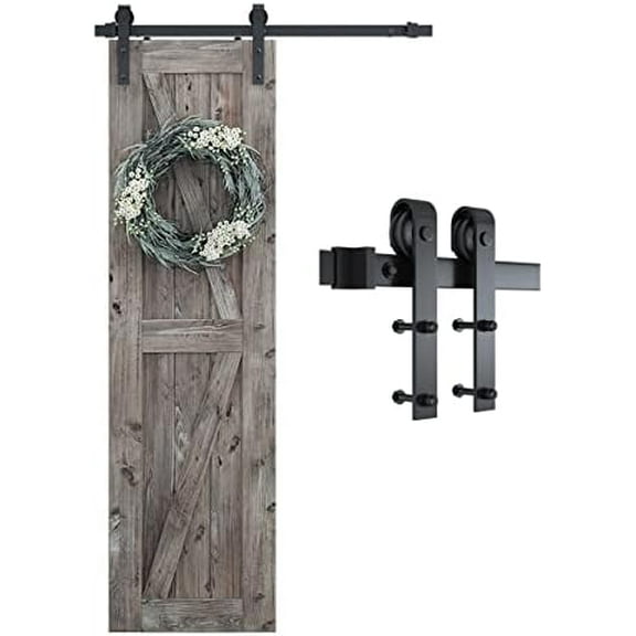 4FT Sliding Barn Door Hardware Kit, Heavy Duty Track -Smoothly and Quietly-Includes Detailed Installation Instruction Fit 24" Wide Doorpanel (J Shape Hanger) Black
