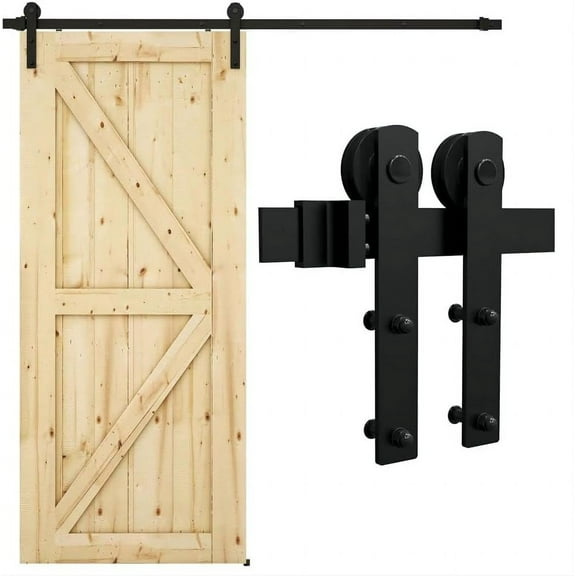 4FT Sliding Barn Door Hardware Kit for Single Wood Door, Smoothly and Quietly, Easy to Install Fit 24" Wide and 1.18"-1.96" Thickness Door Panel, Includes Installation Instruction (NO Door)
