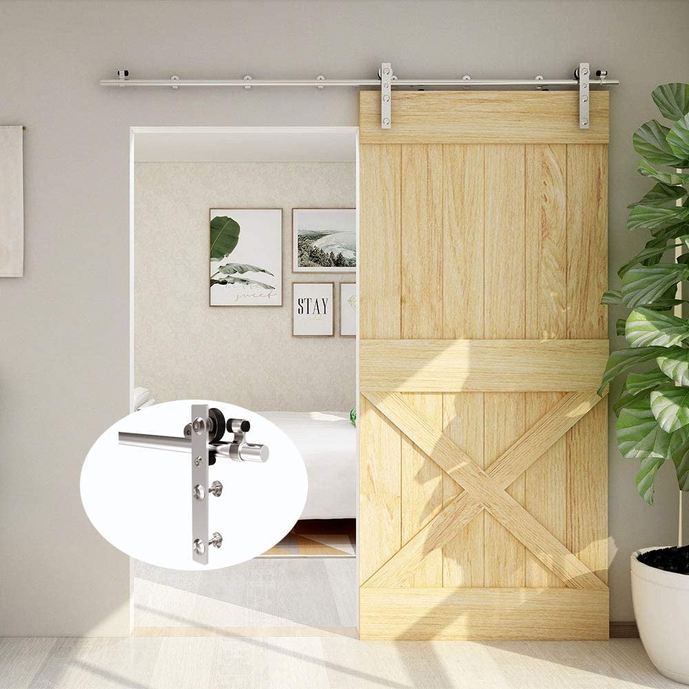 WINSOON 8FT Barn Door Hardware Kit - Brushed Nickel, Stainless Steel Track, Holds Up To 230 Lbs, Easy DIY Install