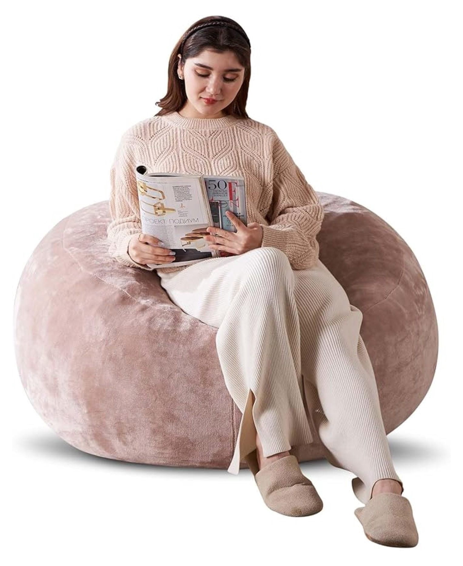 4FT Small Memory Foam Bean Bag Chair for Adults - Pink Super Soft Corduroy with Filler, Plush Fluffy Gaming & Movie Beanbag Sofa, Extra Large Comfy Lounge Chair for Living Room, Bedroom, Dorm