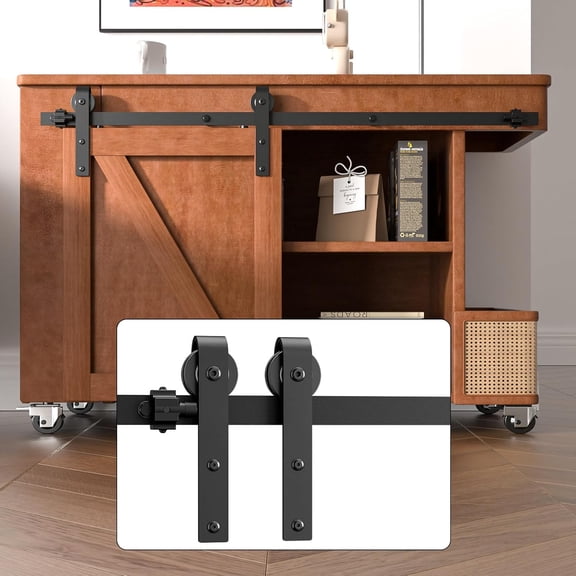 4FT Super Mini Cabinet Small Sliding Barn Door Hardware Track Kit Apply for Storage Window TV Stand,Easy Install&Smoothly Quietly,Fit 21"-24" Wide Door Panel-J Shape Hanger