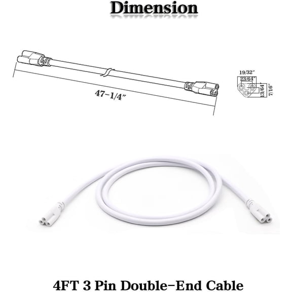 4FT T5 T8 Tube Light Fixture LED Linkable Cords, Double end Connector Cable, Power Extension Wire for LED Integrated Single Fixture, Shop, Garage, Under Cabinet Light, Pack of 4