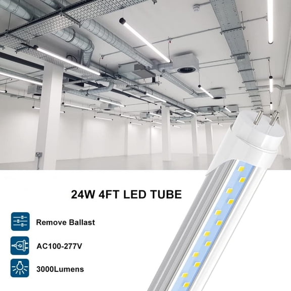 4FT T8 LED Type A+B Tube Light Bulbs, 24W 5000K 3200LM, Plug and Play or Ballast Bypass, 4 Foot T12 LED Replacement for Flourescent Tubes, Dual-end Power, Clear, Warehouse Shop Lights (6-Pack)