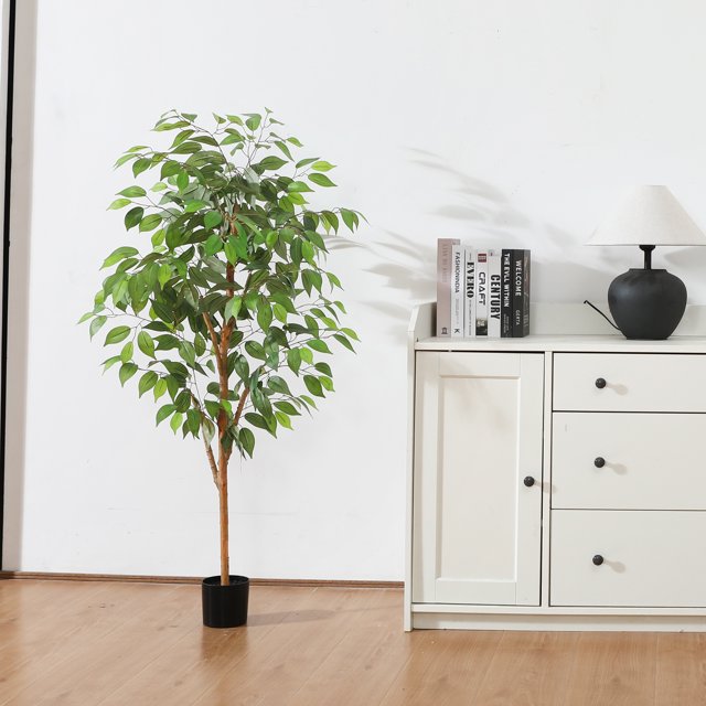 4FT Tall Artificial Ficus Tree with Natural Wood Trunk and Lifelike