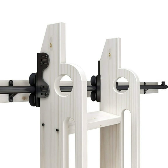 4FT Telescopic Stand Up Stored Black Steel Sliding Rolling Library Ladder Hardware Track Kit With Brake Floor Roller(No Ladder)