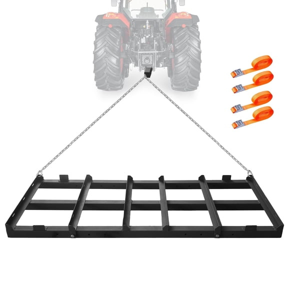 4FT Tow Behind Drag Harrow, Chain Equipped Gravel Rake with Safety Belt, Adjustable Grader for ATV Tractor Soil Leveling Work