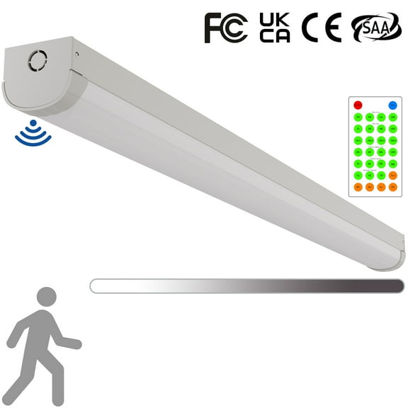 4FT Tri-Level Motion Sensor LED Linear Strip Stairwell Light with Remote, 2 Watt Selectable 20W/40W 2500lm/5000lm, 5000K, IP20, 100-277V, Dimmable 4 Foot Commercial LED Shop Ceiling Light Fixture,FCC