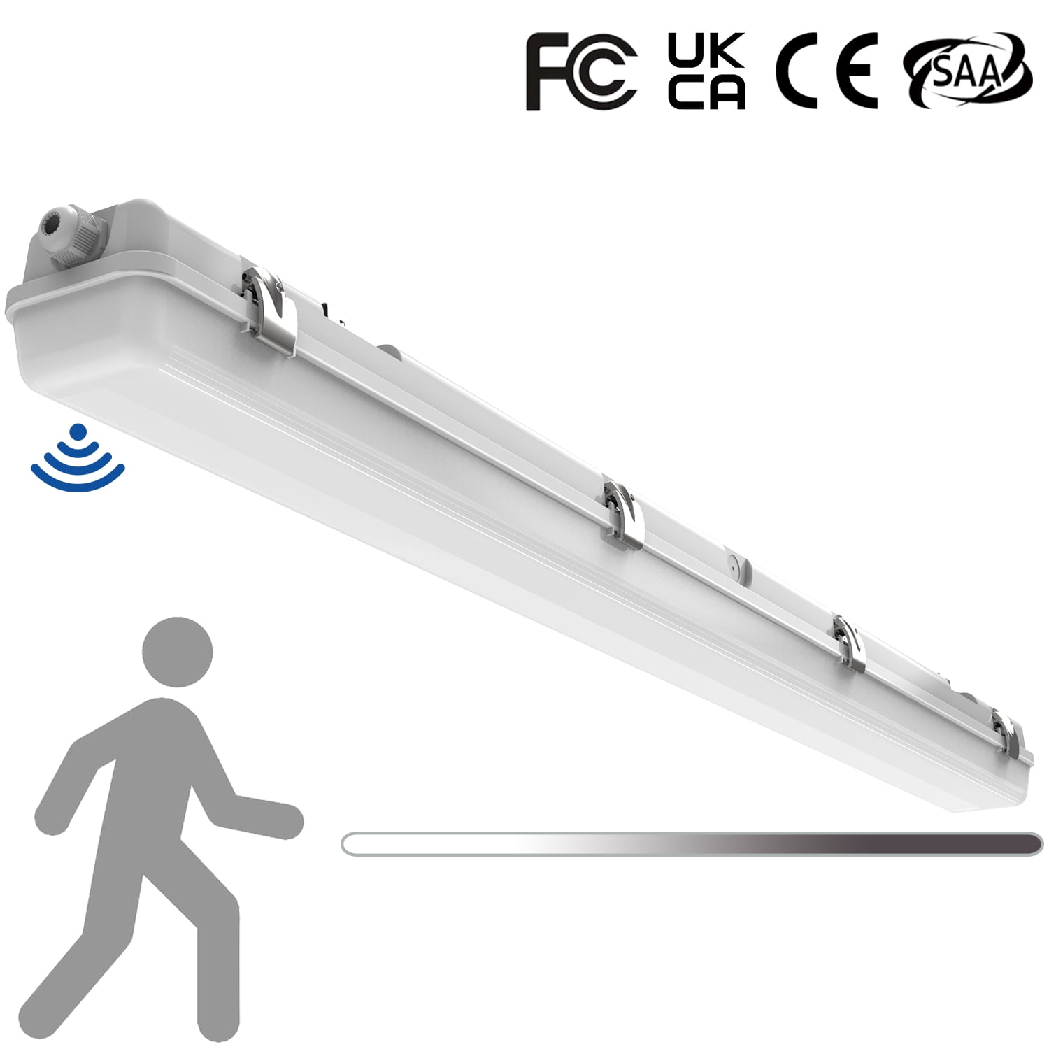 4FT Tri-Level Motion Sensor LED Vapor Tight Light, IP65 IK08, 20W(2500lm)/40W(5000lm) Selectable, 5000K, 100-277V, Dimmable, Outdoor Waterproof Shop Light,Vapor Proof Lighting Fixture for Carport,FCC