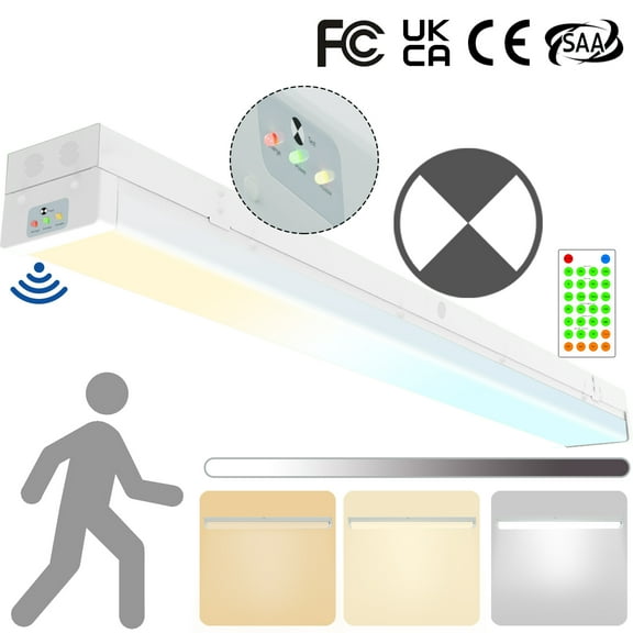 4FT Tri-Level Motion Sensor LED Wraparound Emergency Stairwell Light with Remote, Battery Backup, IP20, 20W(2500lm)/40W(5000lm), 3 CCT, 100-277V, Dimmable, LED Wrap Shop Ceiling Light Fixture, FCC