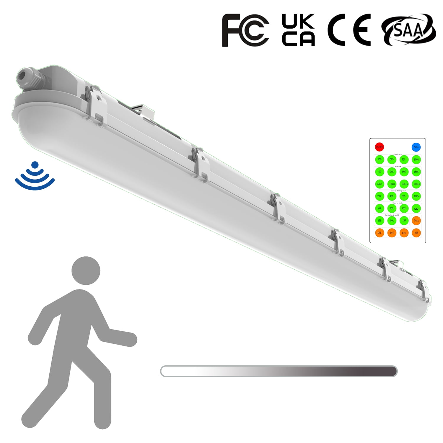 4FT Tri-Level Sensor LED Vapor Tight Light w/Remote, IP65 IK08 20W/40W ...