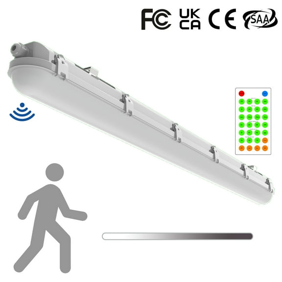 4FT Tri-Level Sensor LED Vapor Tight Light w/Remote, IP65 IK08 20W/40W 125LM/W LED Vapor Proof Fixture, 5000K 100-277V Dimmable 4 Foot Waterproof LED Outdoor Shop Light Fixture for Carport Garage,FCC