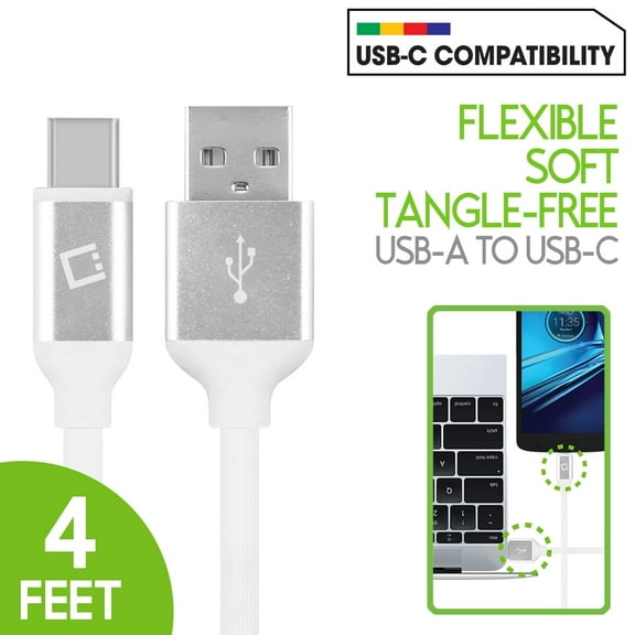 Cellet 4FT Flexible USB-C to USB-A Charger & Sync Cable - Reversible Type-C Cord for Android Phones & Devices