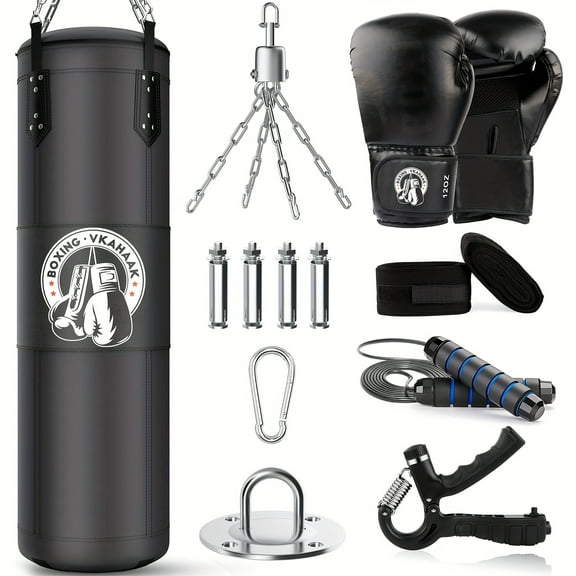 4FT Unfilled Punching Bag Set - 12OZ Gloves/Wraps/Chain/Ceiling Hook, Boxing Bag for Adults Kids MMA/Kickboxing/Taekwondo