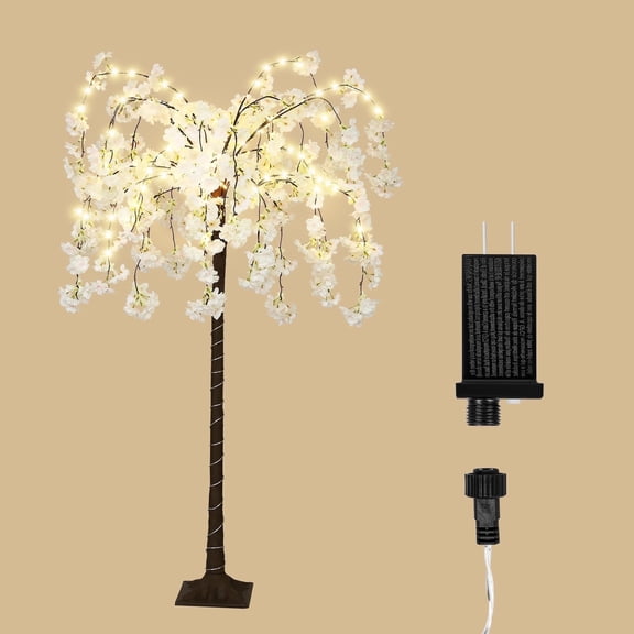 4FT White Cherry Blossom Light Tree Plug-In LED Decor for Home, Bedroom, Party Ambiance