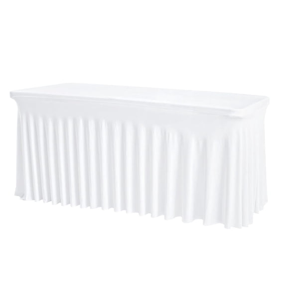 4FT White Rectangle Tablecloth with Elastic Table Skirt  Wrinkle-Free Spandex Stretch Fitted Table Cover for Wedding Birthday Party Banquet Buffet Restaurant EventWhite