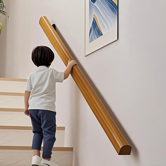 Unbranded Wall-Mounted Wood Indoor Non-Slip Stair Handrail 4FT