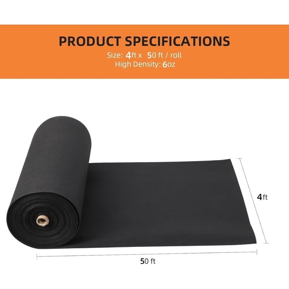 4FT x 50FT Heavy Duty 6oz Landscape Fabric - PP Geotextile for Driveway, Weed Control & Erosion Prevention