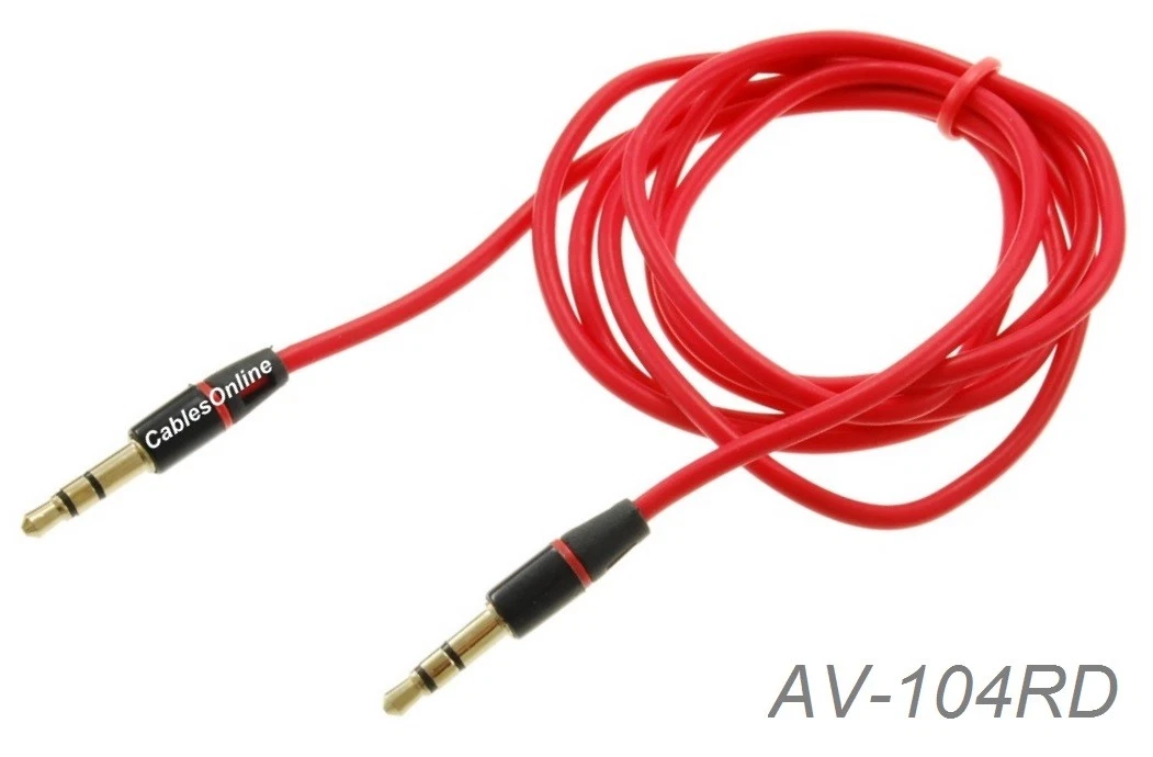 4Ft 3.5Mm (1/8") Stereo Trs Male To Male Flexible Red Audio Cable, Av-104Rd