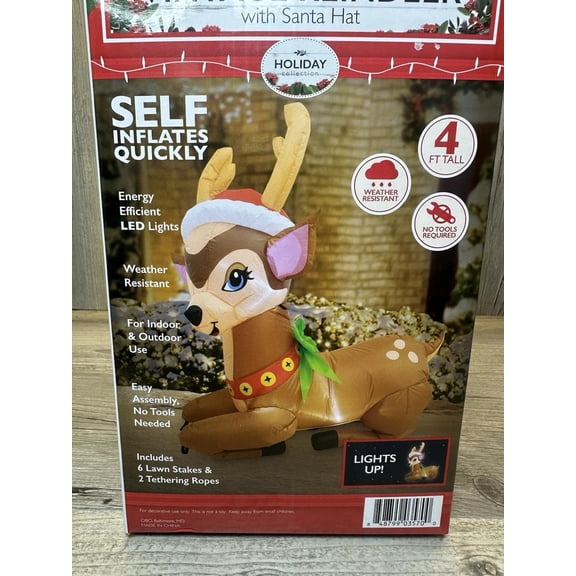 4Ft Christmas Inflatable Reindeer Lawn Yard Decoration - LIT UP & SELF INFLATES!