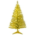 thumbnail image 1 of 4FT Gold Artificial Christmas Pine Tree Liguanow - 50 LED Lights, Tinsel, Three-Section Assembly, Includes Base, 1 of 6