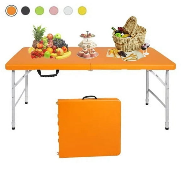 4Ft Orange Portable Folding Table Indoor&Outdoor Maximum Weight 135KG Foldable Table for Camping