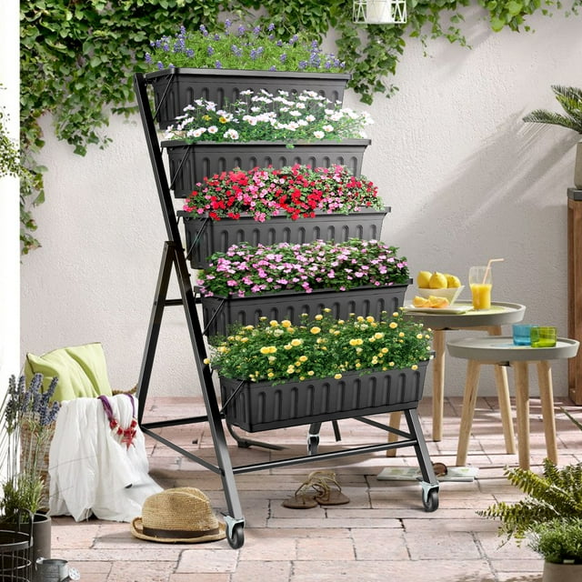 4Ft Elevated Planter Box, 5-Tier Garden Bed with Removable Wheels and ...