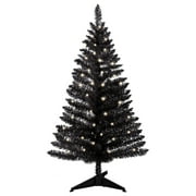Leeheeyee 4Ft Pre-Lit White Artificial Christmas Pine Tree, Tinsel, Three-Section Assembly, Includes Base