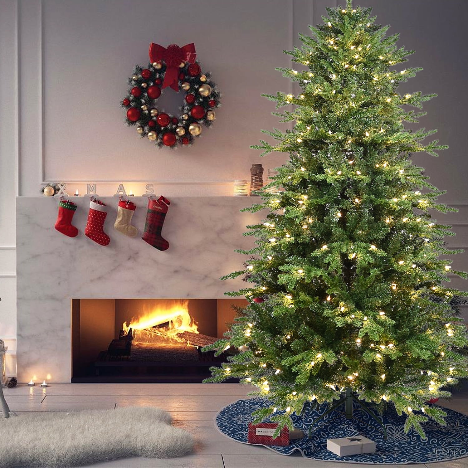 4Ft Pre-Lit Christmas Tree with 150 Warm White Ul Lights & 919 Pvc+Pe ...