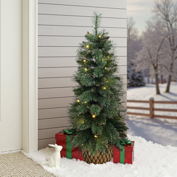 4Ft Pre-Lit Green Full Artificial Christmas Tree Potted