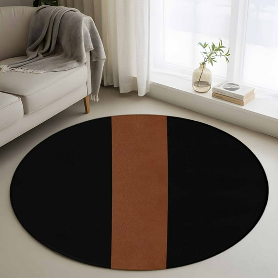 4Ft Round Rug, Black Brown Non-Skid Rubber Backing Large Area Rugs - Living Room Bedroom Home Office, Contemporary Boho Modern Art Indoor Floor Mat Carpets Washable Rug