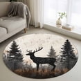 thumbnail image 1 of 4Ft Round Rug, Forest Elk Non-Skid Rubber Backing Large Area Rugs - Living Room Bedroom Home Office, Rustic Nature Tree Retro Deer Silhouette Indoor Floor Mat Carpets Washable Rug, 1 of 9