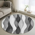 thumbnail image 1 of 4Ft Round Rug, Gray Stripes Non-Skid Rubber Backing Large Area Rugs - Living Room Bedroom Home Office, Vintage Farmhouse Greyish Ripple Pattern Indoor Floor Mat Carpets Washable Rug, 1 of 9