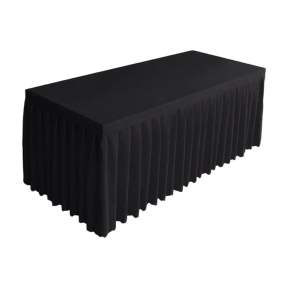 4Ft Table Skirt with Wrinkle-Resistant Polyester and Ruffled Design, 48 X 24 X 30 Inches, Black, for Classroom and Party, Table Cover