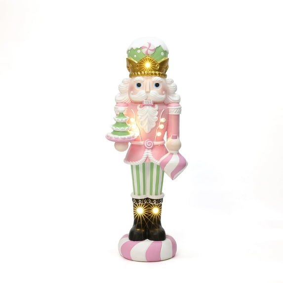 4Ft Tall Nutcracker Pink Soldier with Candy Tree Holiday Decoration with Lights