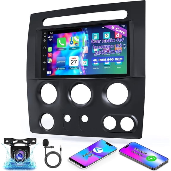 4G+64G Android 12 Car Radio for Hummer H3 2005 2006 2007 2008 2009 2010, 9 Inch Touch Screen H3 Stereo with Wireless CarPlay, Android Auto, GPS, WiFi, HD Backup Camera, SWC, Bluetooth 5.2, FM Radio