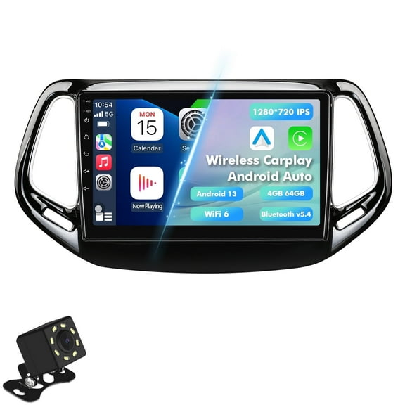 4G 64G Android 13 Car Multimedia Stereo radio for Jeep Compass 2 MP 2016-2019 Navigation GPS WiFi Wireless Autoradio Carplay Mirror link Camera
