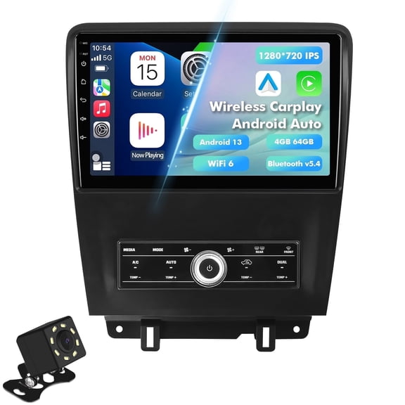 4G 64G Android 13 Car radio for Ford Mustang 2010 2011 2012 2013 2014 with Manual A/C Multimedia Stereo Wireless Carplay Android Auto Autoradio Navigation GPS WIFI Mirror link Camera FM BT