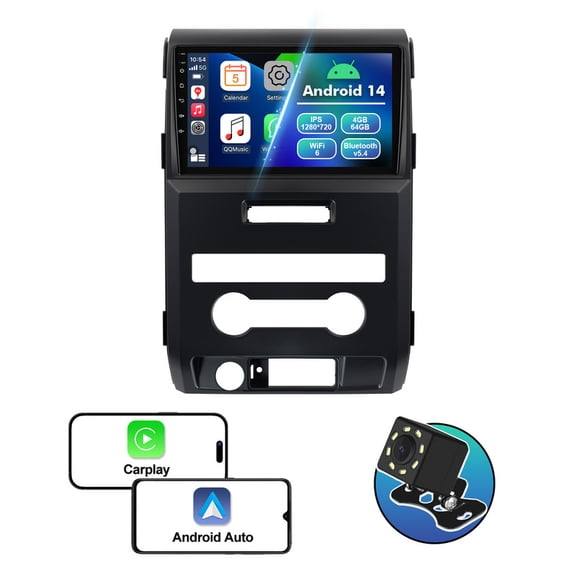 4G 64G Android 14 Car radio for Ford F150 Raptor 2009-2012 Multimedia Stereo Wireless Carplay Android Auto Navigation GPS WIFI Mirror link Camera FM BT