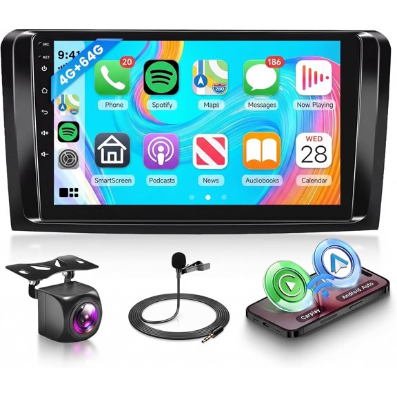 4G+64G Android Car Radio for Mercedes-Benz ML-Class W164 ML350 ML500 ML550 2005-2011, 9 Wireless CarPlay Android Auto Car Stereo Mirror Link GPS WiFi BT FM RDS SWC Backup Camera