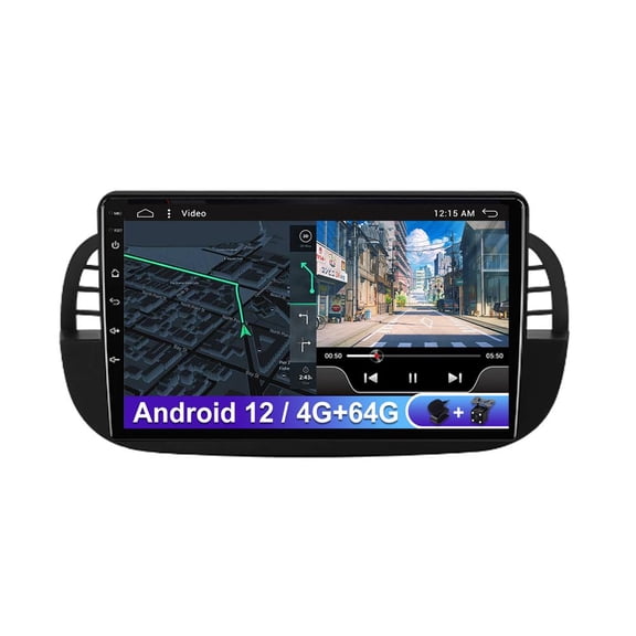 4G+64G Car GPS Sat Nav Stereo Radio Player Android 12 For Fiat 500 (2007-2015)-Built in Carplay DSP GPS RDS Bluetooth FM AM WIFI SWC Split Screen AUX