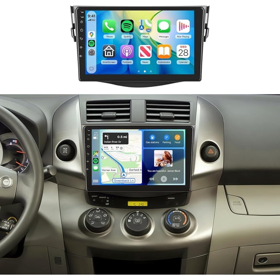 4G+64G Car Radio Stereo for Toyota RAV4 2007-2011, 9inch IPS Touch Screen/Android 15/Wireless CarPlay/Android Auto/32 EQ/GPS Navigation/WiFi/5.0Bluetooth/FM/RDS/SWC/AHD Backup Camera