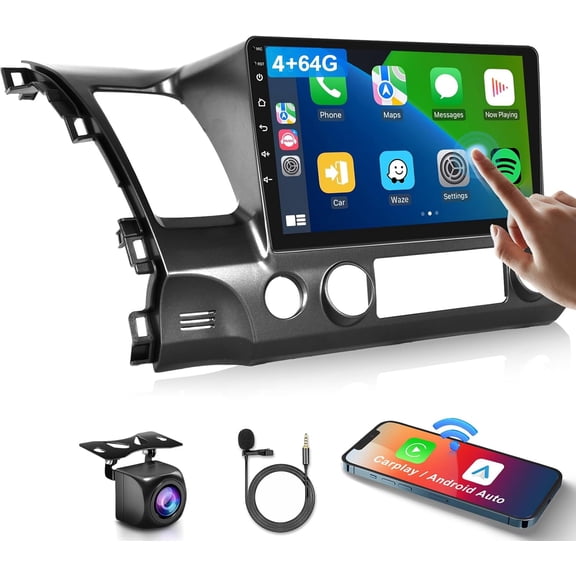 4G+64G for Honda Civic 2006 2007 2008 2009 2010 2011 Car Stereo Radio,10.1" IPS Touch Screen Wireless CarPlay Android Auto 32-Band DSP Audio Android 13 GPS WiFi Bluetooth Dual Mic+HD Camera