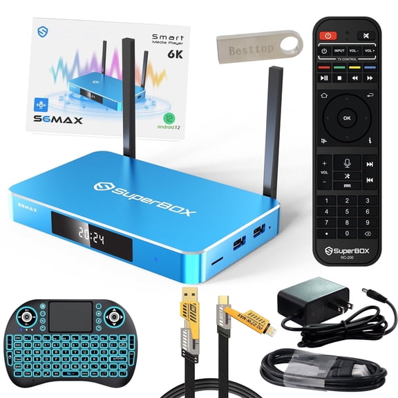 4G+64G Superbox S6 Max 2025 Fully Loaded with Voice Control, Parental Controls & Time Shift, Super Box S6max with Android 12, Wifi 6, 6K HDMI, Android 12.0