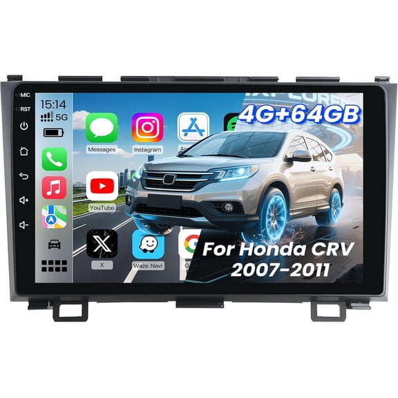 4G+64GB Car Radio Stereo for Honda CRV 2007-2011: 1280 * 800 HD Touch Screen Head Unit - Wireless CarPlay Andriod Auto GPS Bluetooth RDS FM Mirror Link Backup Camera SWC
