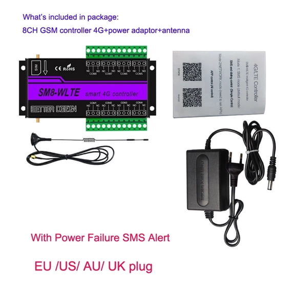 4G 8Ch Relay Switch GSM SMS LTE APP Remote Controller WithTemperature Humidity Sensor For Gate Opener Motor SM8-WLTE ,Smart WiFi Control
