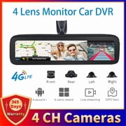 4G Android 4 Lens 360  11.25" Mirror Cameras 2GB+32GB Dash Cam HD 1080P Auto Camera GPS WIFI ADAS Car DVR 64G Card With Rear View