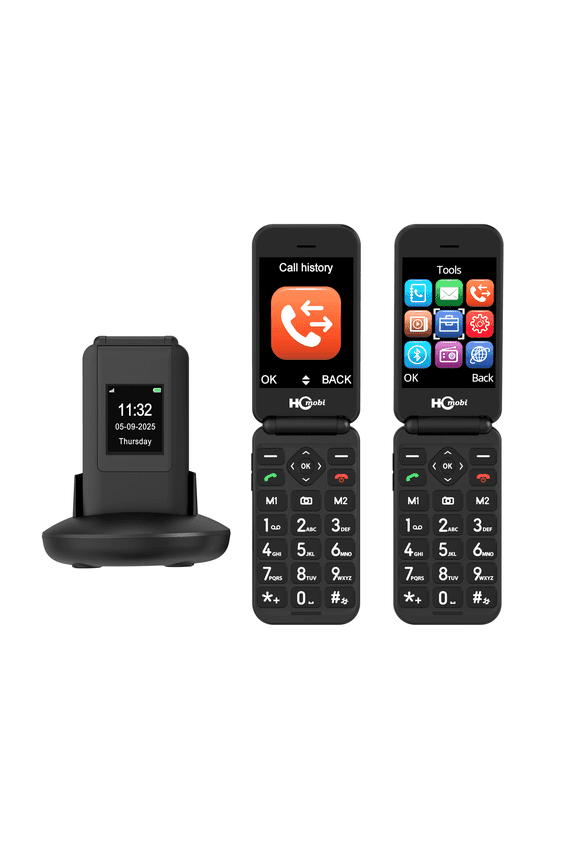 4G Flip Phone Unlocked, 2.8+1.5"Dual Screen Flip Phone for Seniors, SOS Button,Speed Dial,Large Fonts,Big Buttons,Charging Dock,Camera,FM Radio,1400mAh Battery