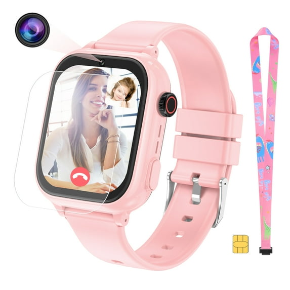 4G GPS Smart Watch for Kids, Kids Smart Phone Watch with SIM Card for Boys Girls Aged 4-12 with Call, SOS, Parental Controls, Games, Camera, Alarm, Video, Music, Birthday Gifts, Pink